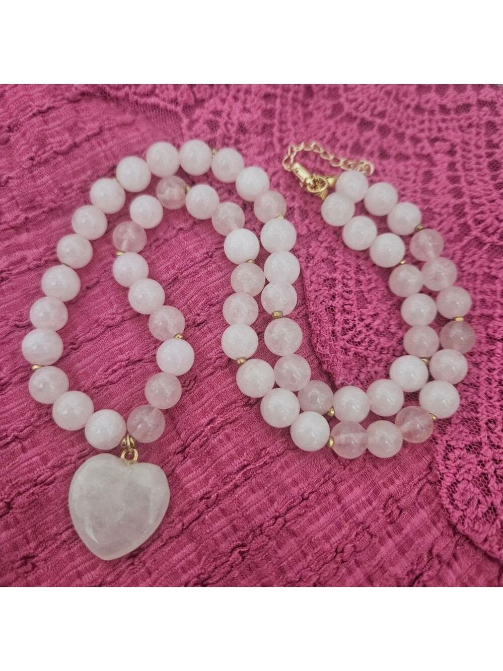 Rose Quartz Heart Beaded Women's Necklace